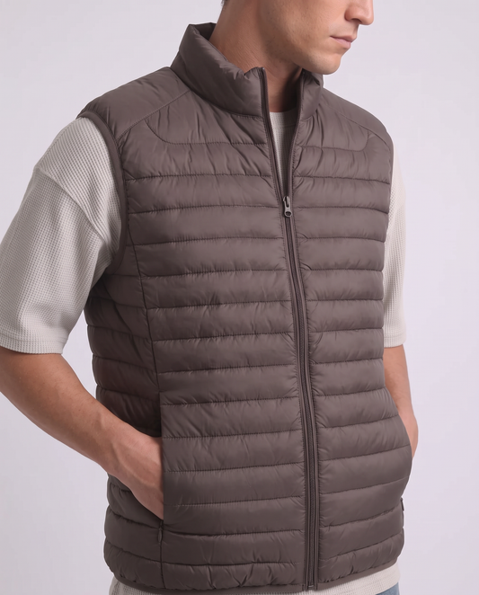 Giubbotto gilet piumino imbottito con cerniera - Moro