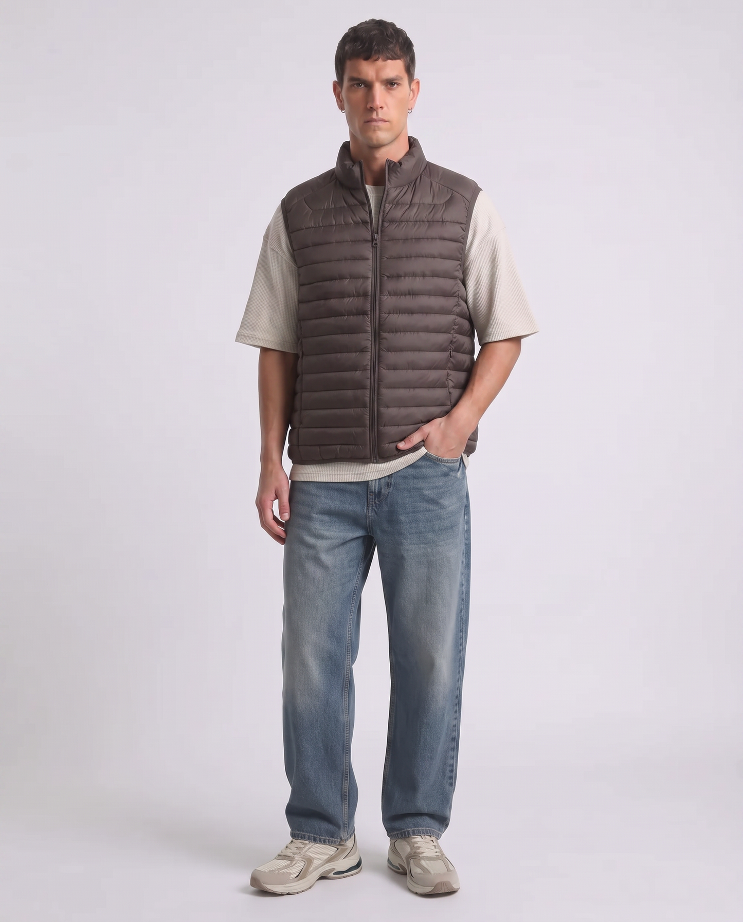 Giubbotto gilet piumino imbottito con cerniera - Moro