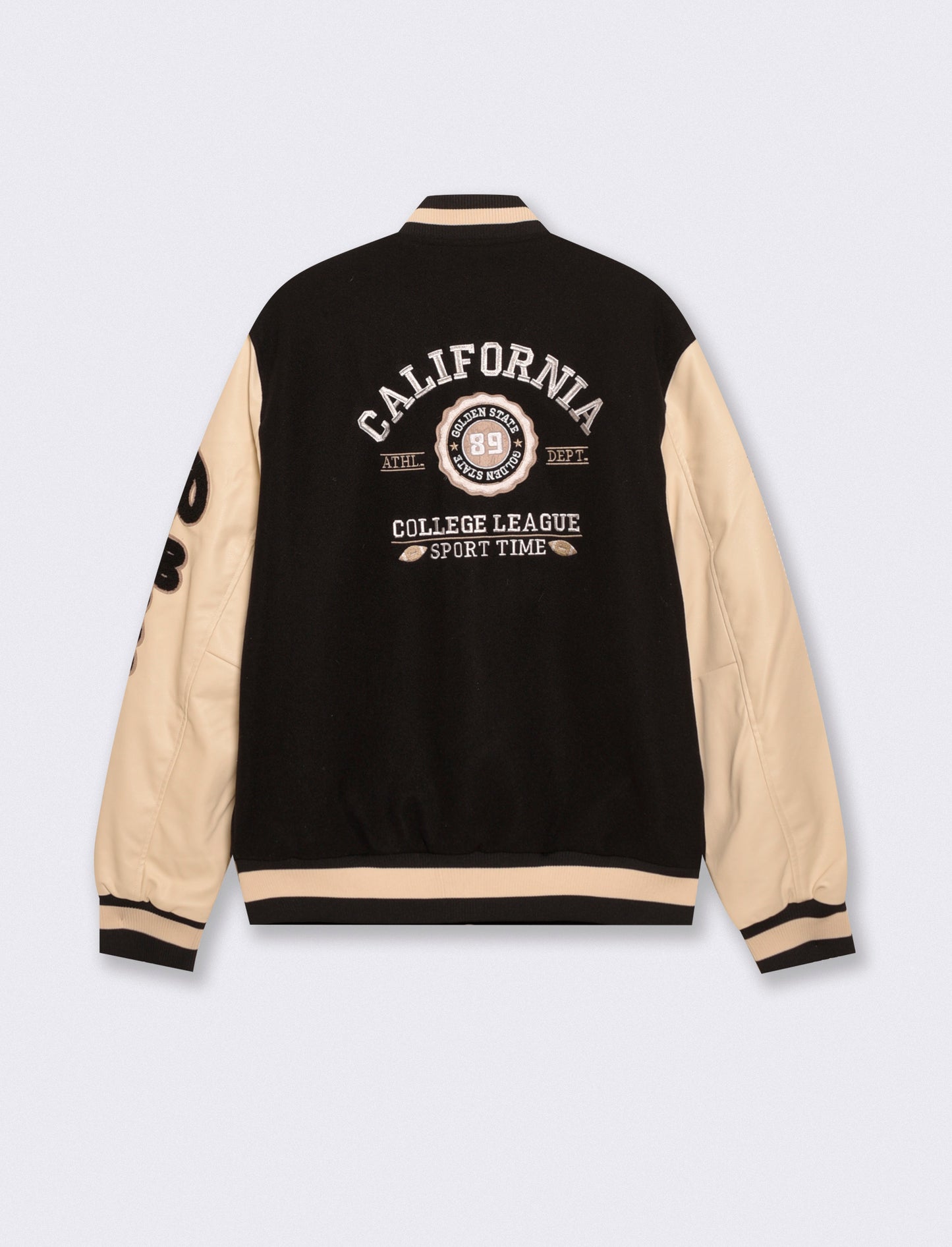 Bomber Varsity in Panno con Dettagli Pelle - Nero