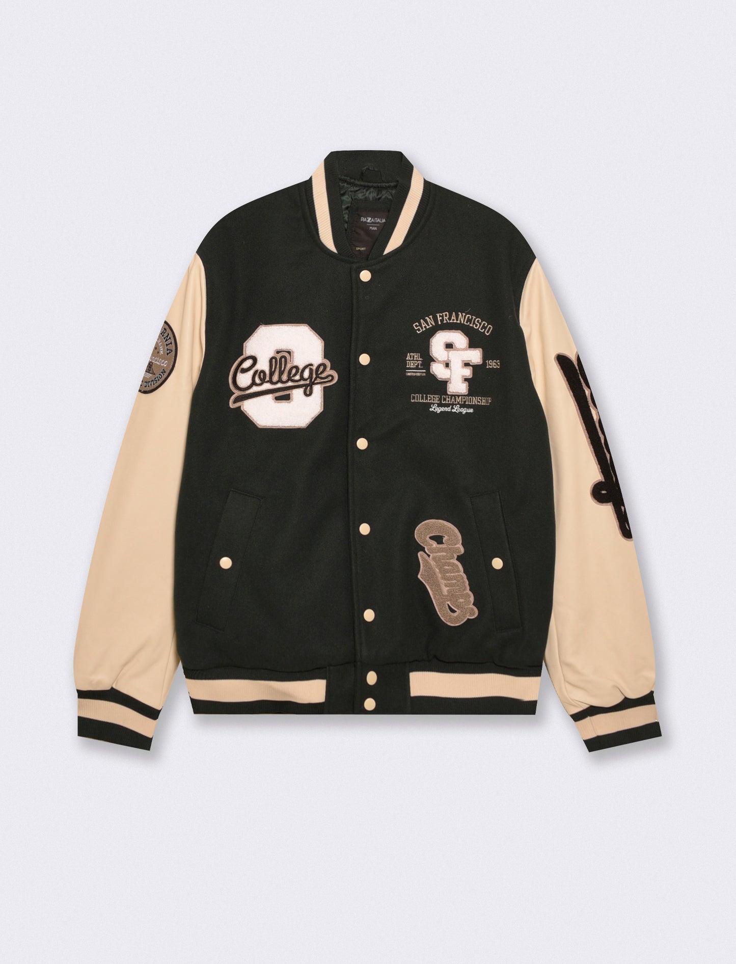 Bomber Varsity in Panno con Dettagli Pelle - Verde