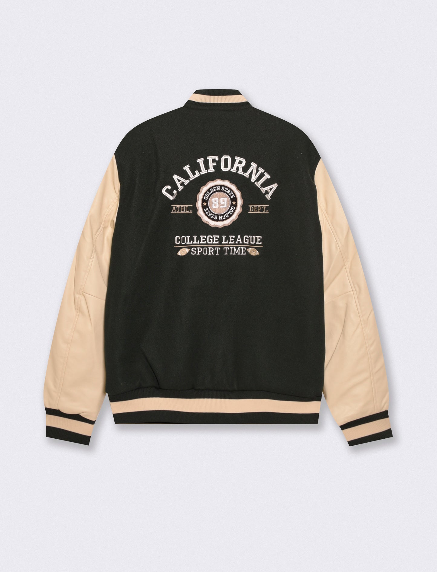 Bomber Varsity in Panno con Dettagli Pelle - Verde