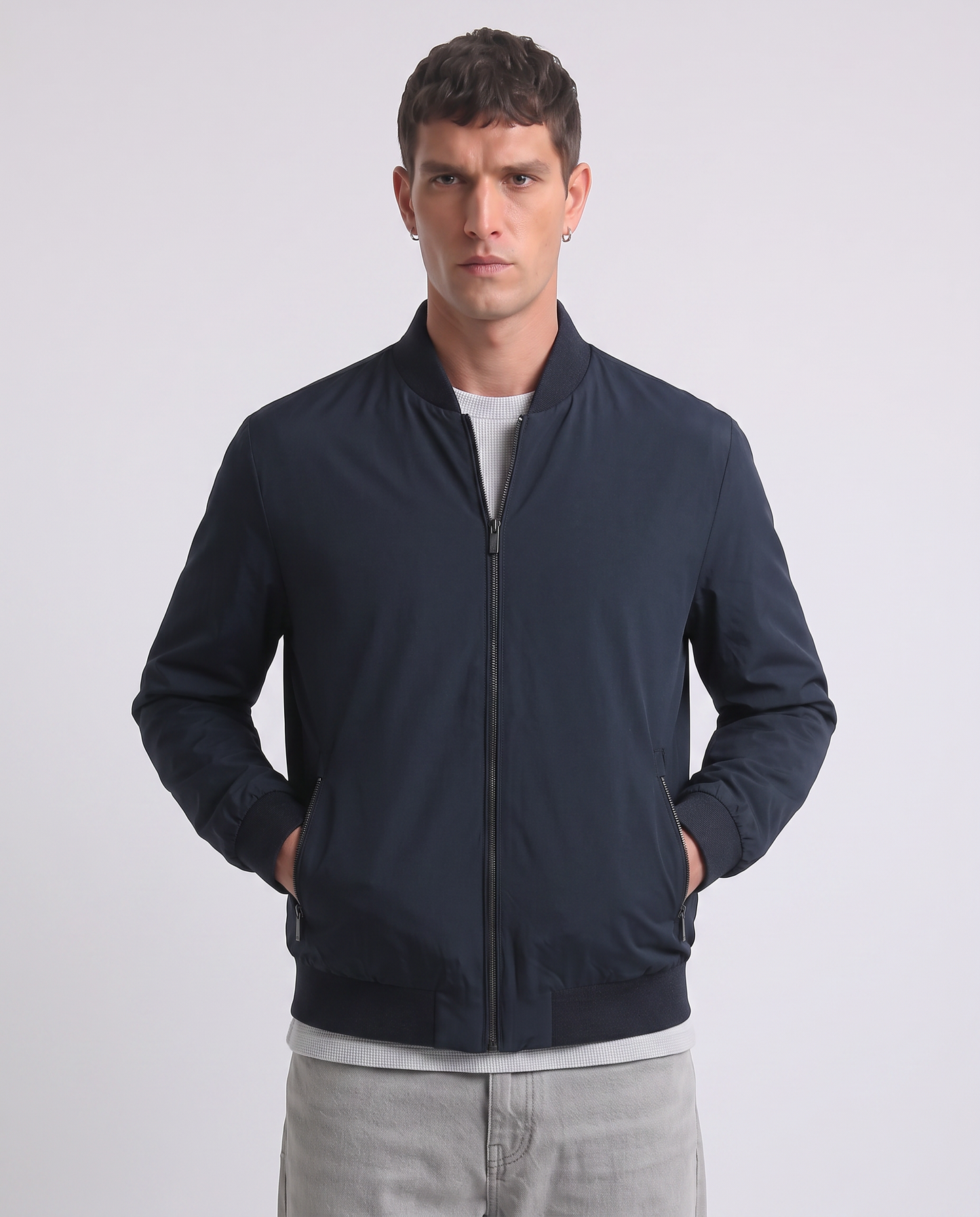 Bomber Basic in Tessuto Tecnico - Blu