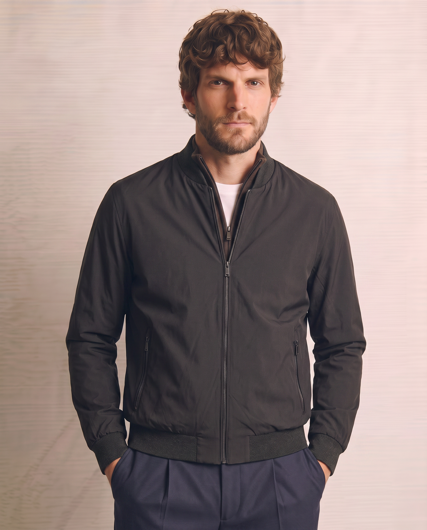 Bomber Basic in Tessuto Tecnico - Moro