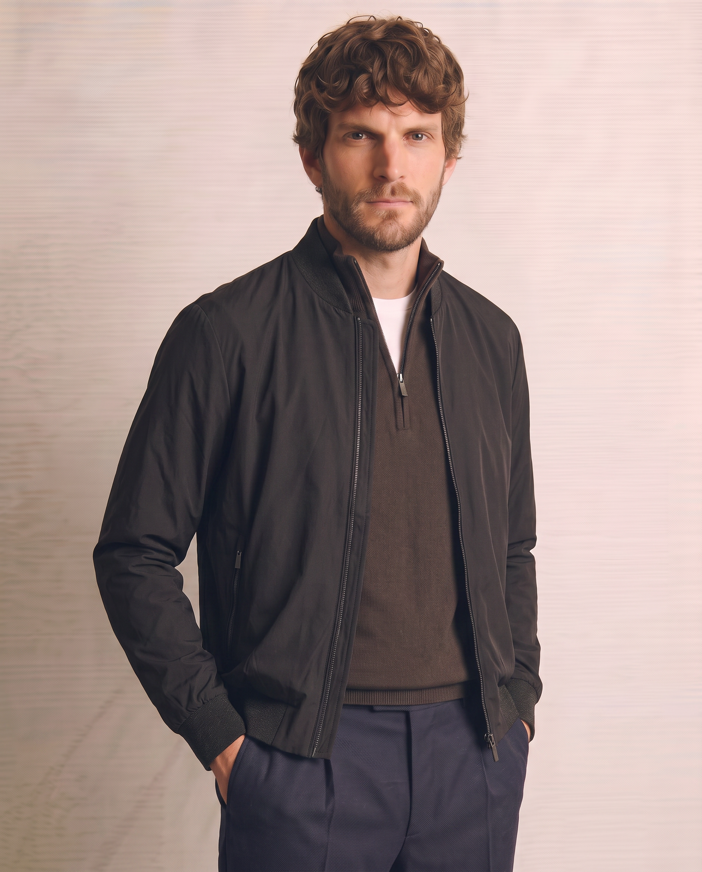Bomber Basic in Tessuto Tecnico - Moro