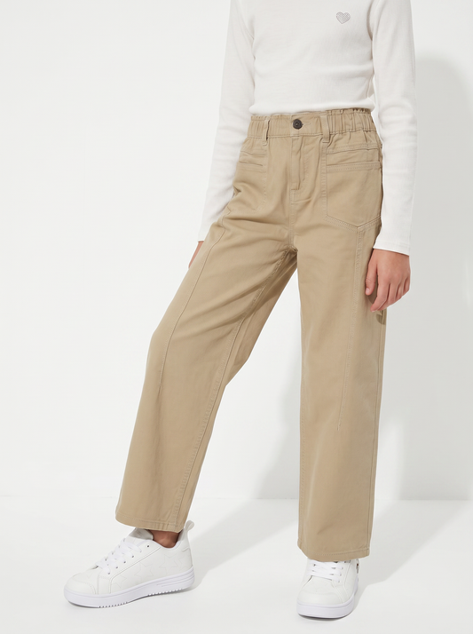 Pantaloni wide in cotone con tasche - Beige