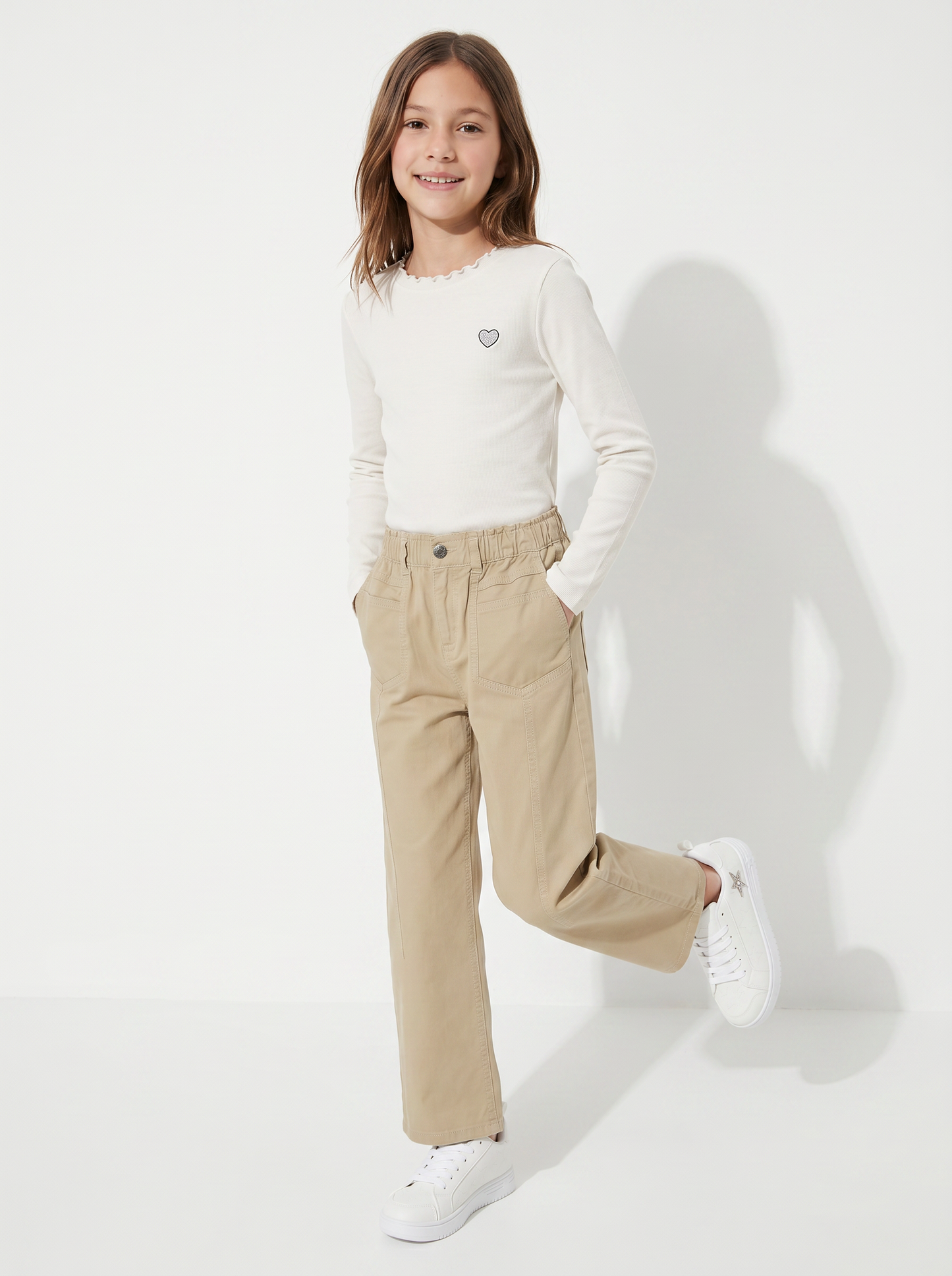 Pantaloni wide in cotone con tasche - Beige