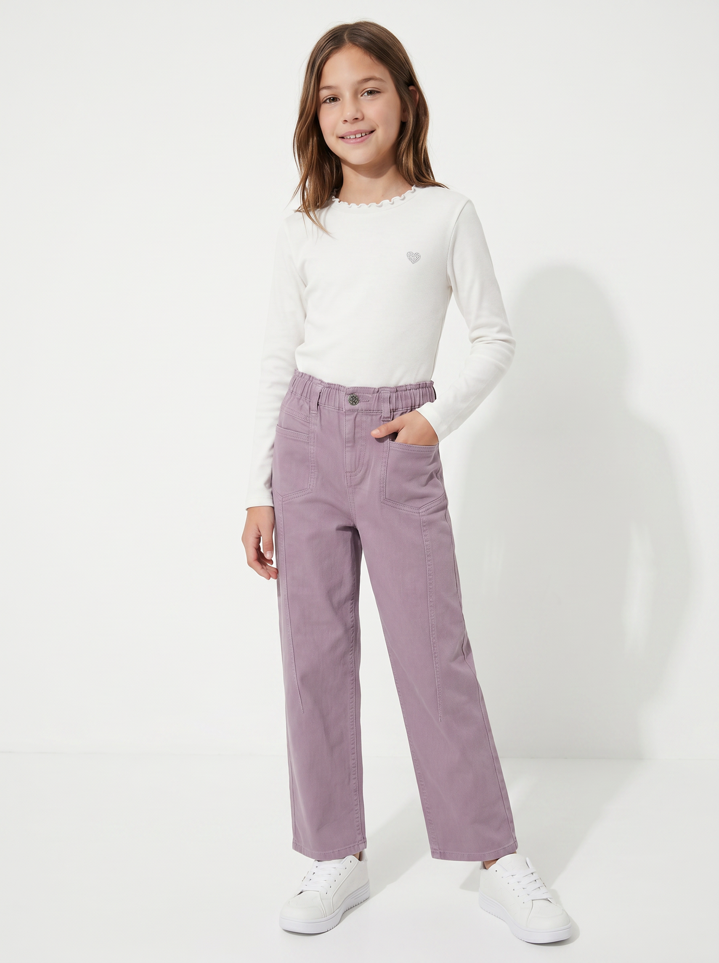 Pantaloni wide in cotone con tasche - Rosa
