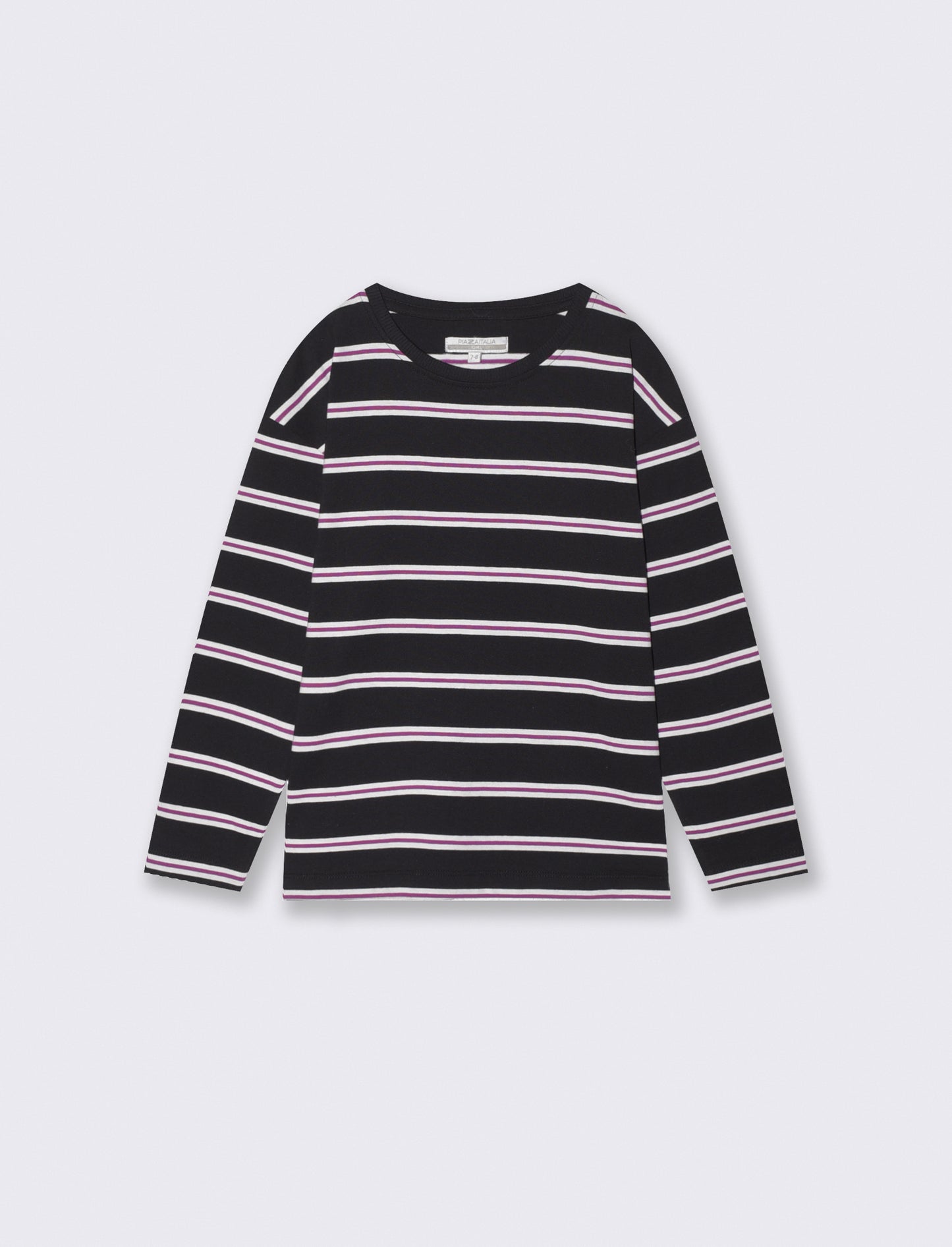 T-shirt a righe manica lunga da bambina - Nero