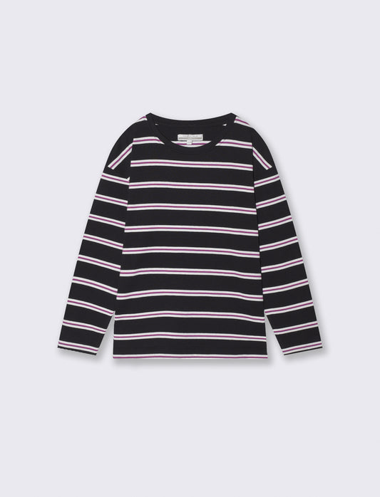 T-shirt a righe manica lunga da bambina - Nero