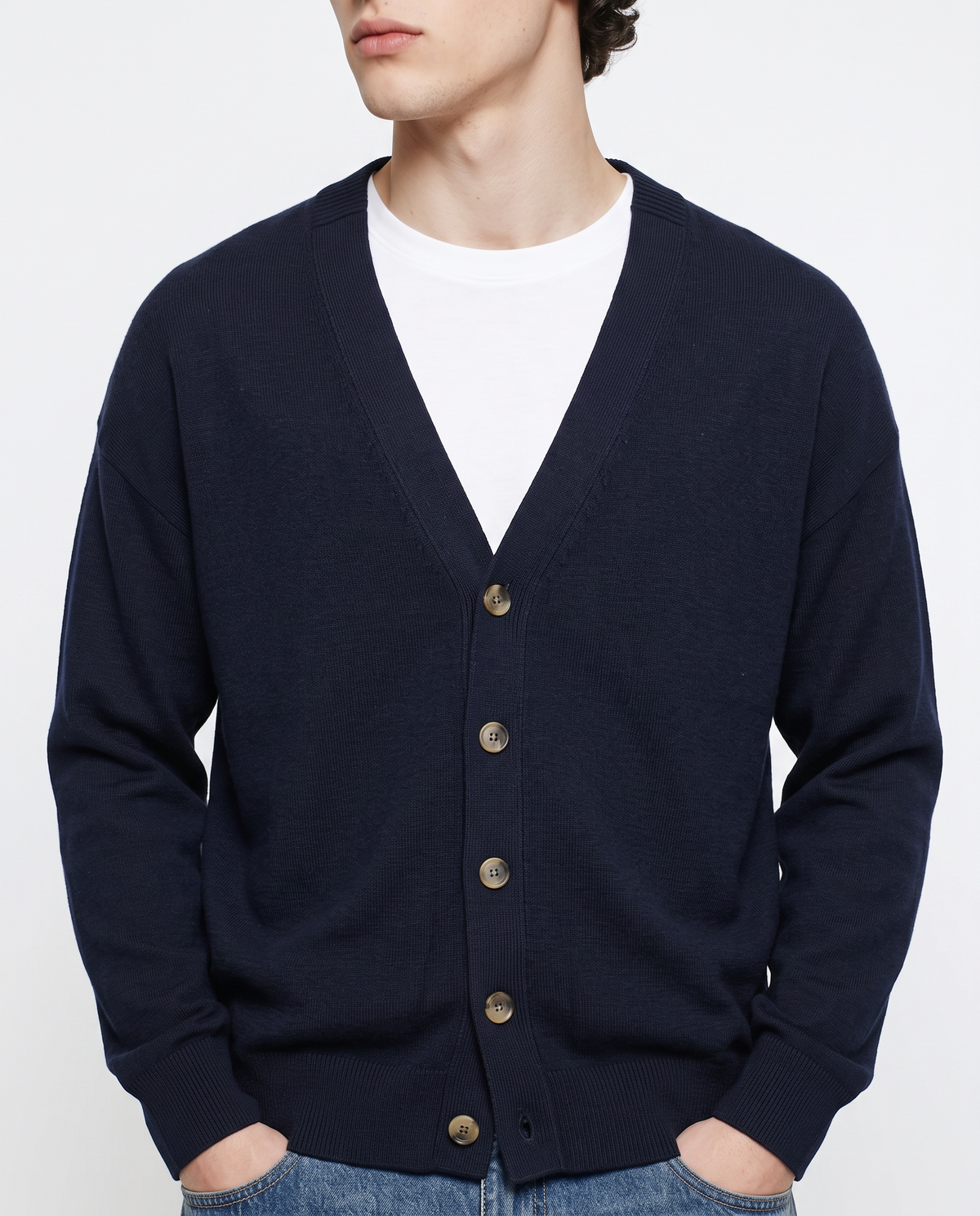 V-Neck Cardigan with Buttons - Blue