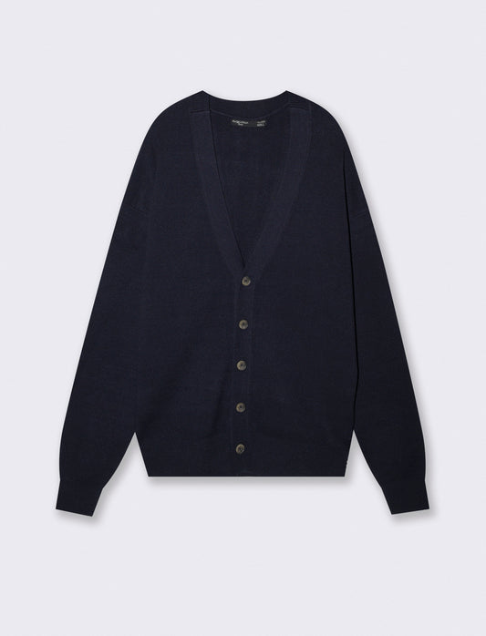 V-Neck Cardigan with Buttons - Blue
