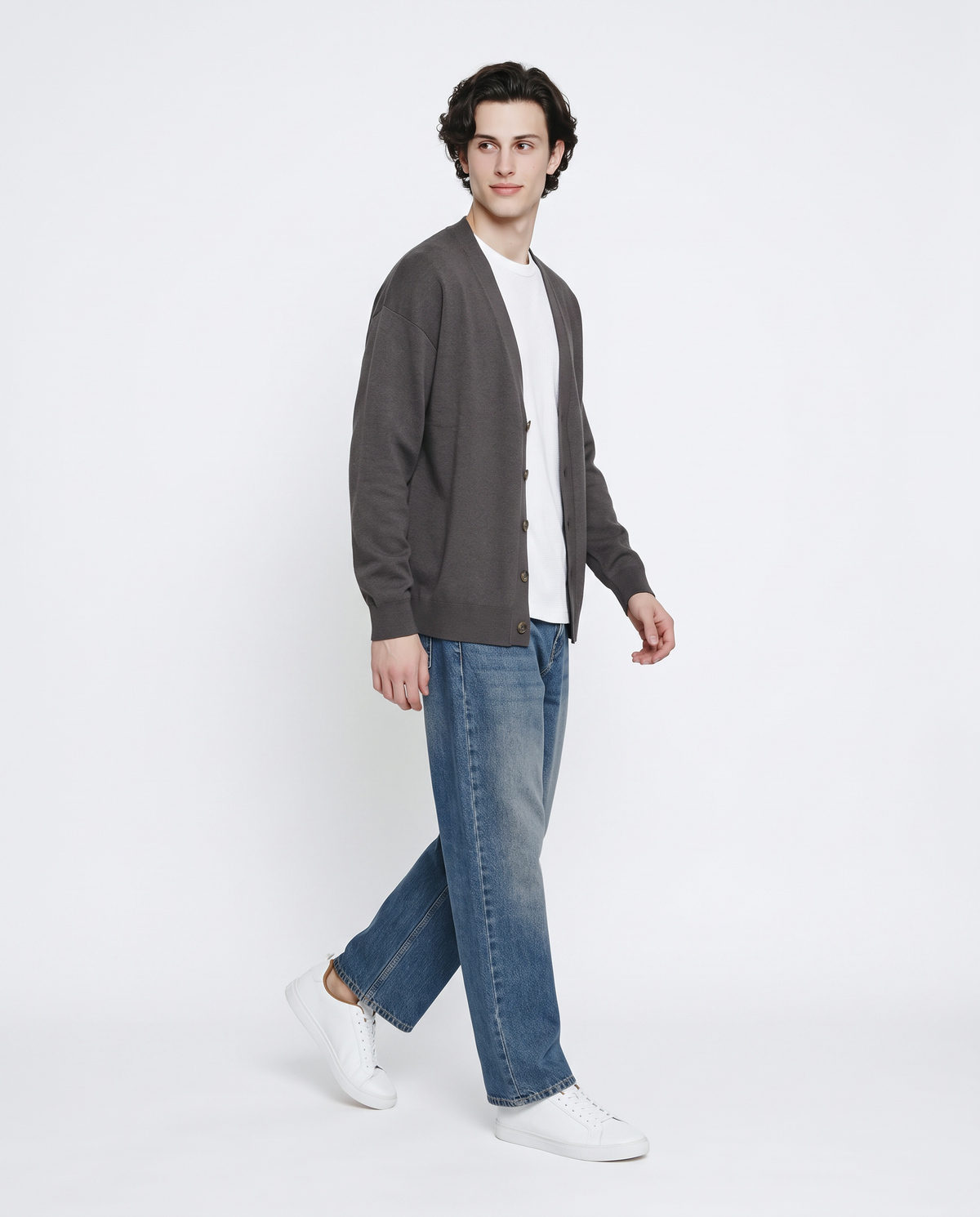 V-Neck Cardigan with Buttons - Grey