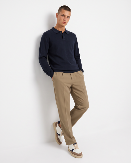 Premium Yarn Polo Shirt with Collar - Blue