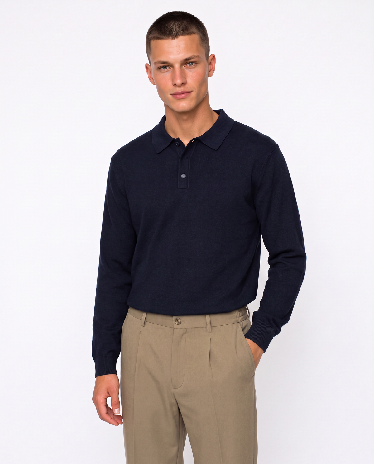 Premium Yarn Polo Shirt with Collar - Blue