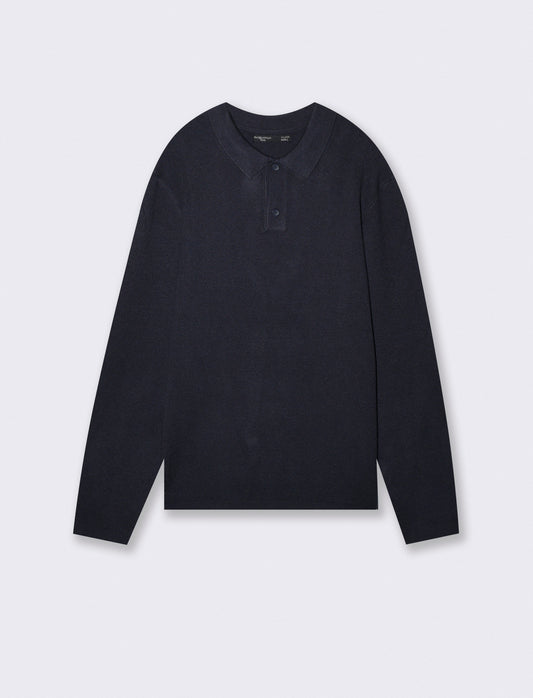 Maglia Polo in Filato Premium con Colletto - Blu