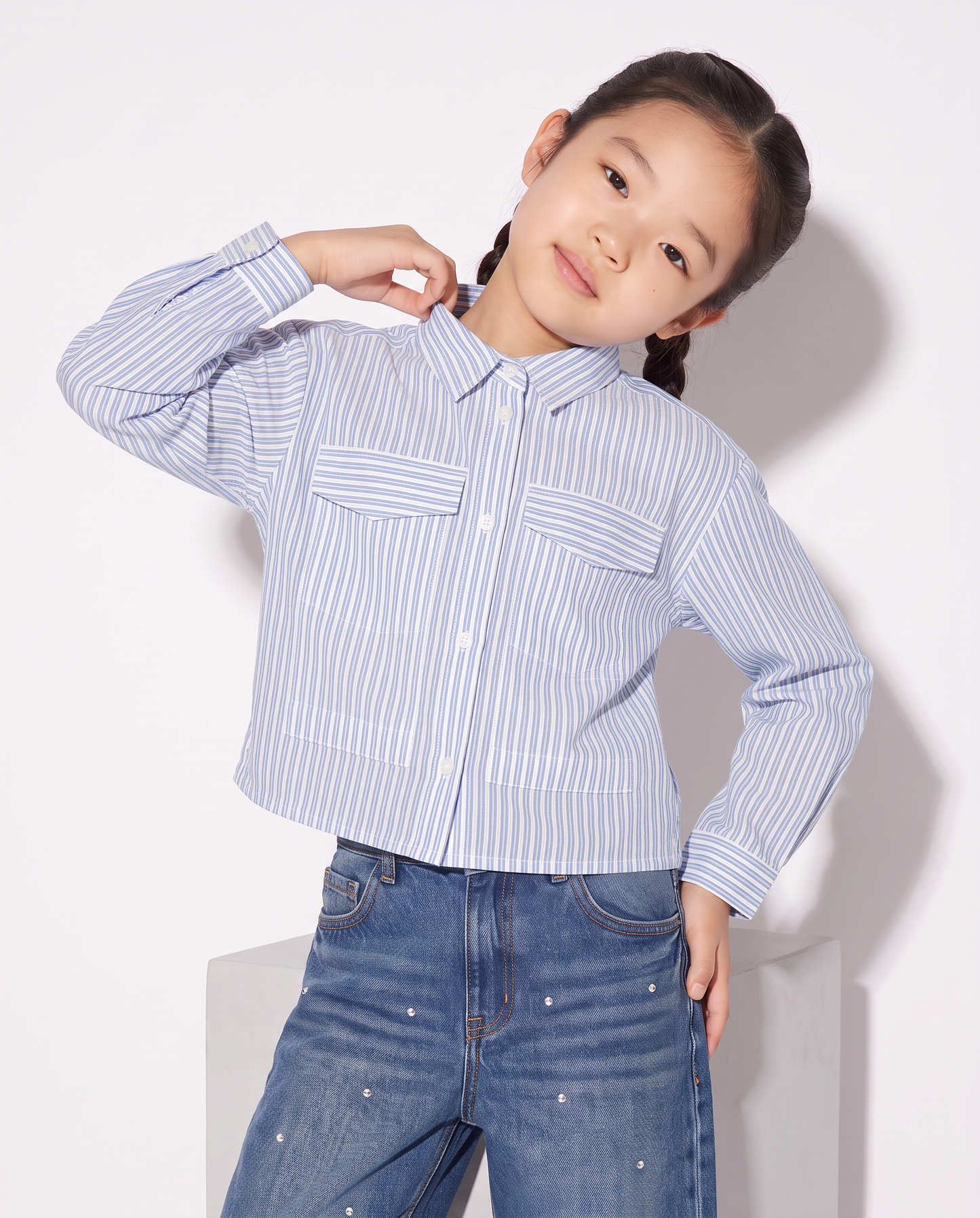 Striped shirt with metallic details - Sky blue