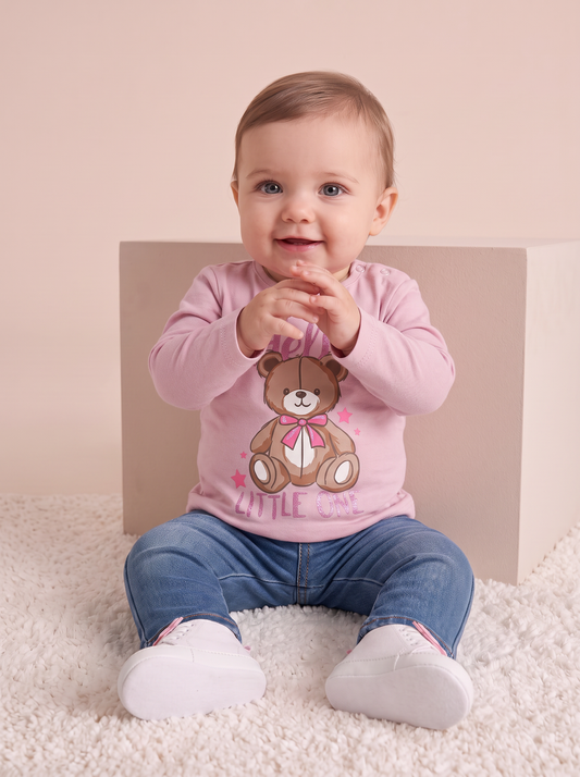 Basic T-shirt with shiny print - Pink