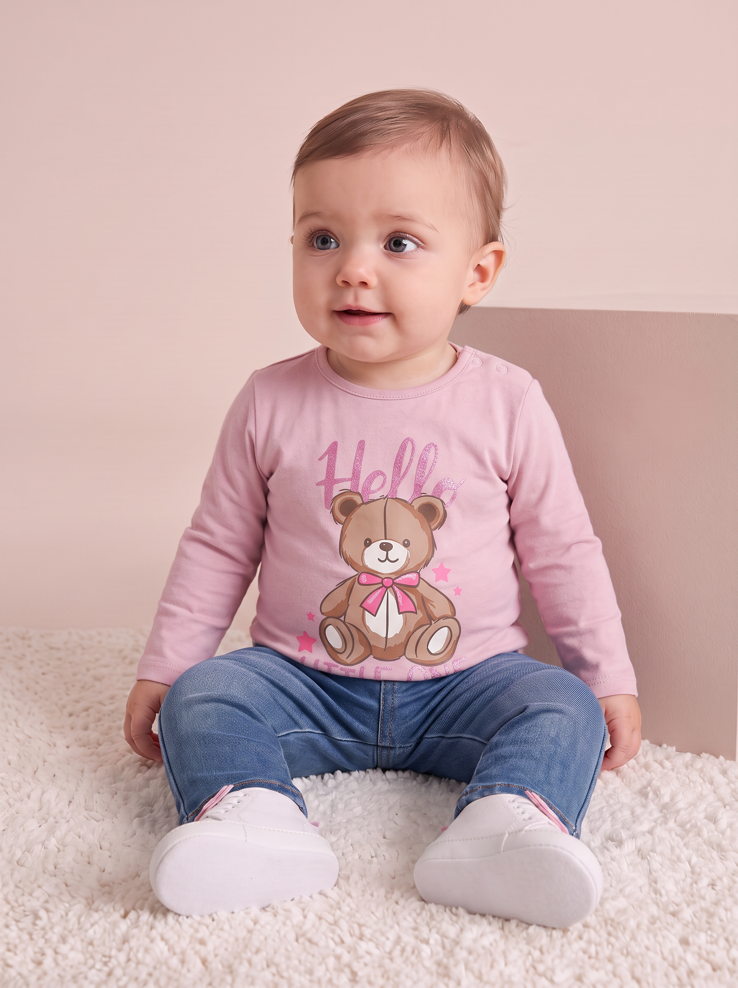 Basic T-shirt with shiny print - Pink