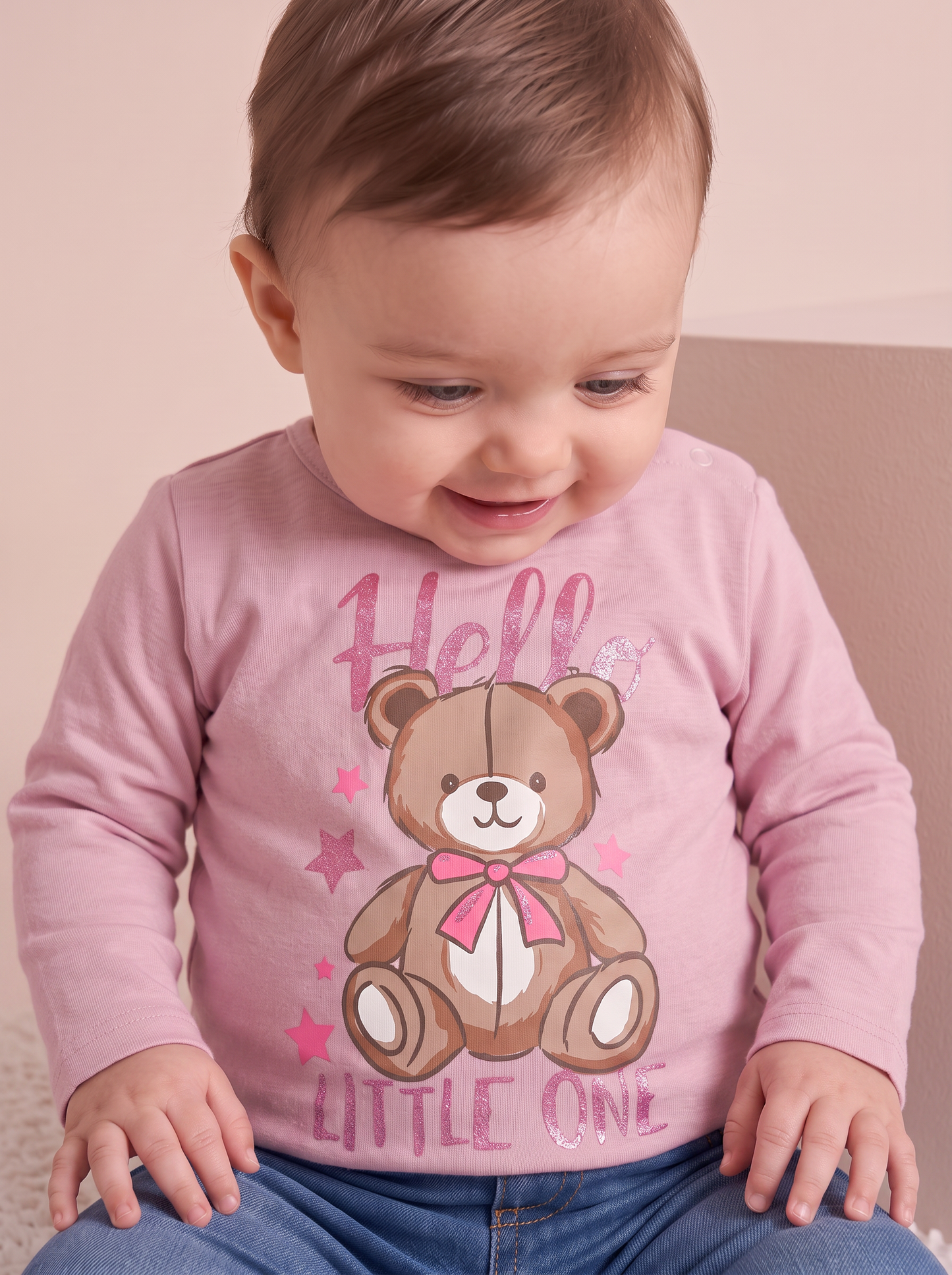 Basic T-shirt with shiny print - Pink