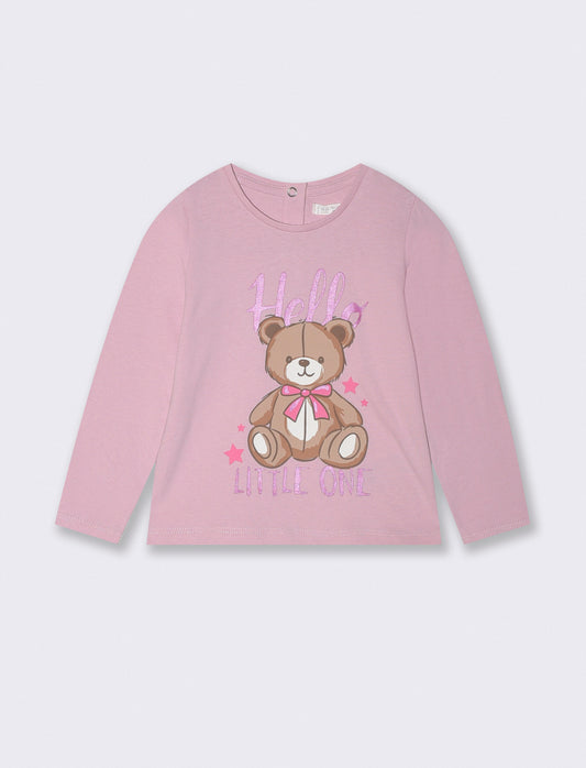 T-shirt basica con stampa brillante - Rosa polvere