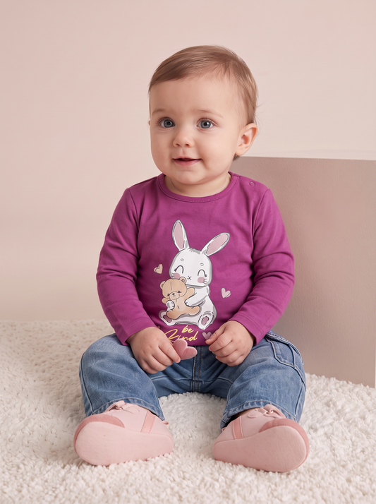 Basic T-shirt with shiny print - Fuxia