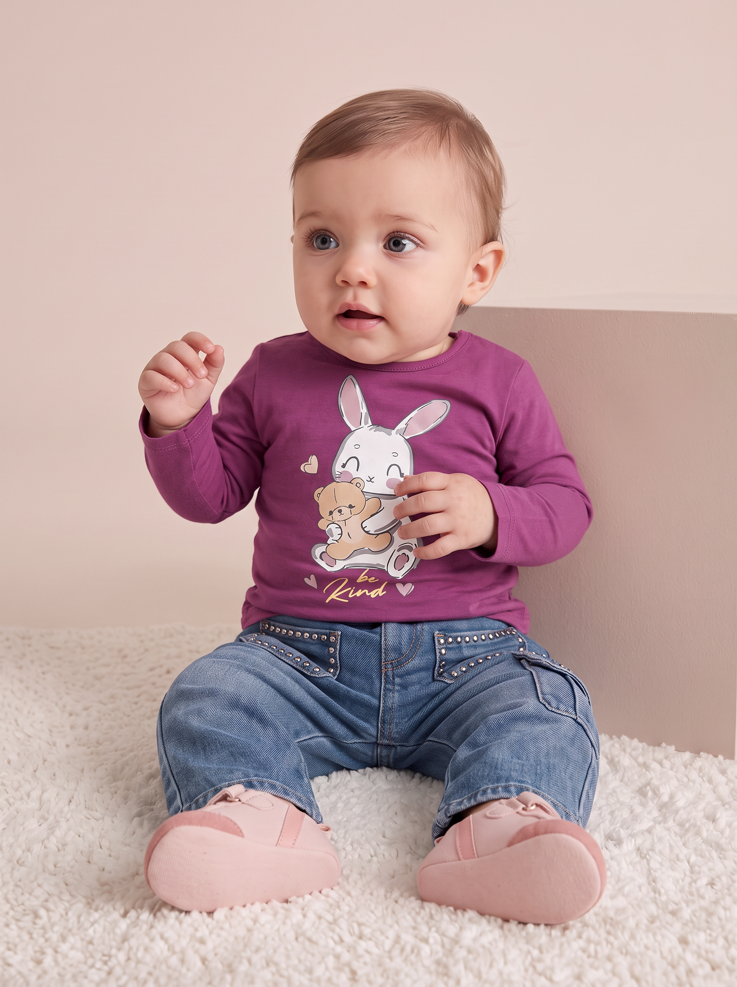 Basic T-shirt with shiny print - Fuxia