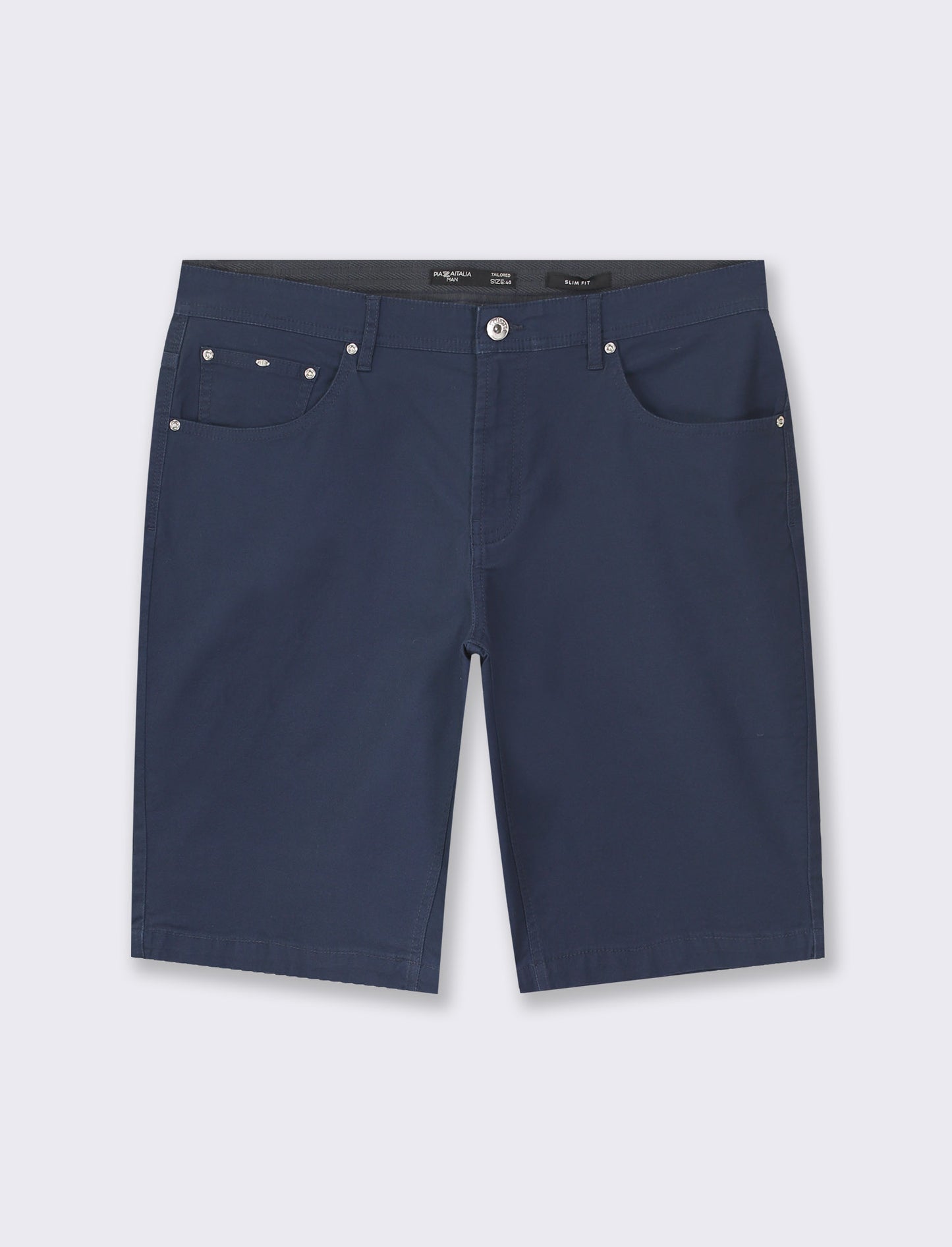 Cotton Stretch Slim Fit Bermuda Shorts with Five Pockets - Blue