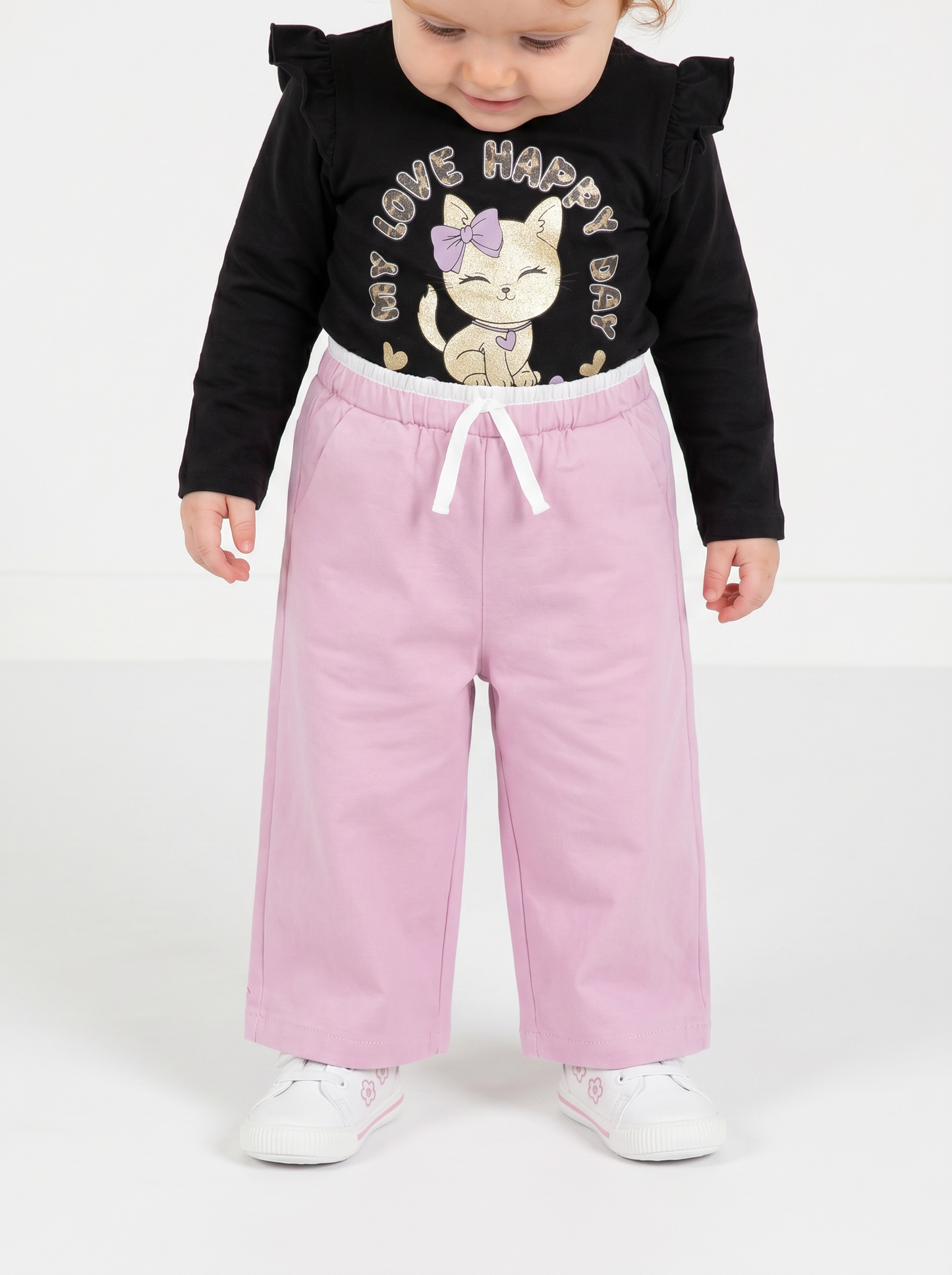Wide-leg trousers with waist tie - Pink
