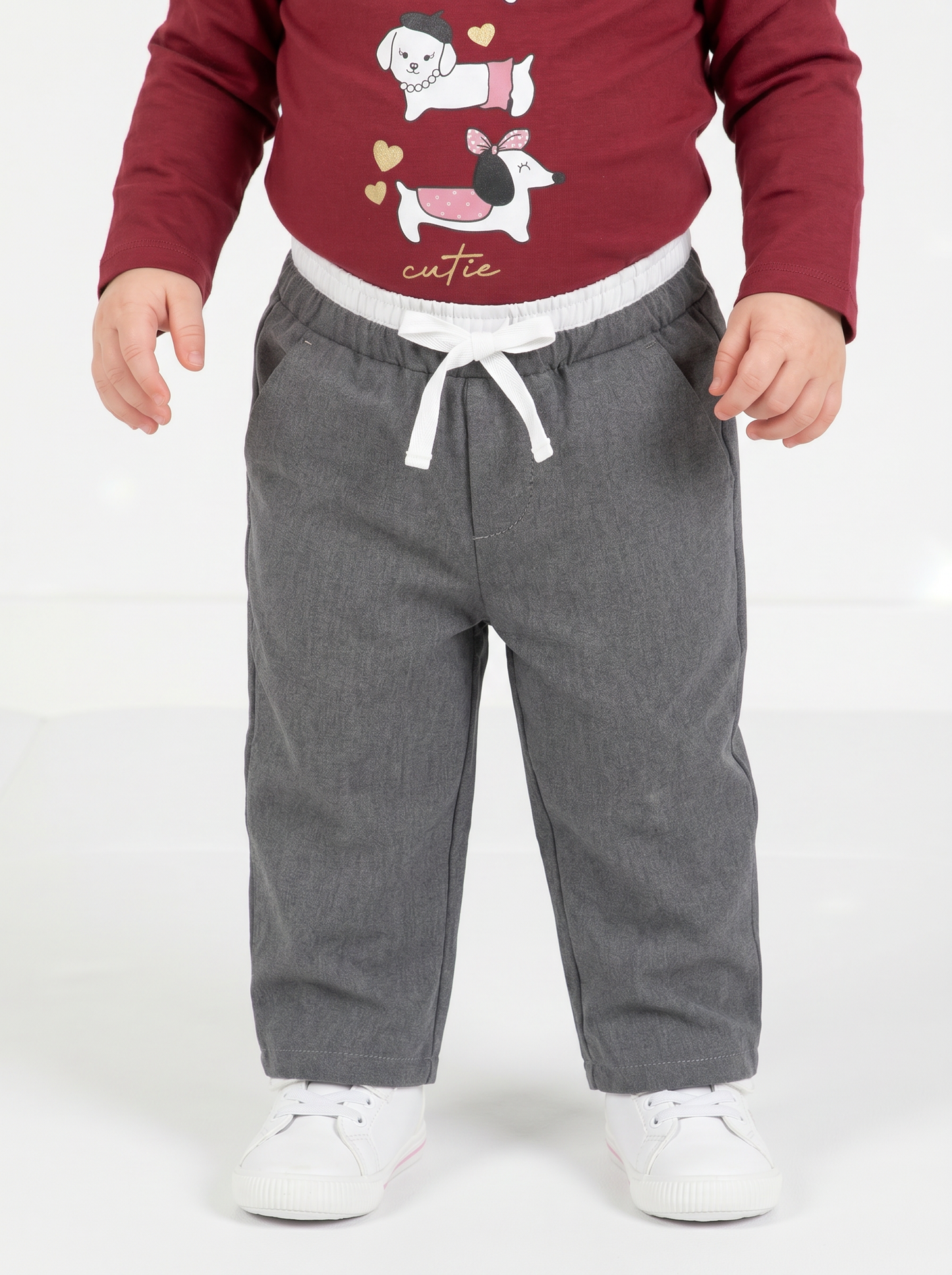 Pantaloni gamba larga con laccio in vita - Grigio