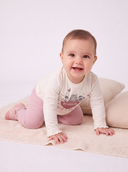 Long sleeve T-shirt with print and ruffle - White