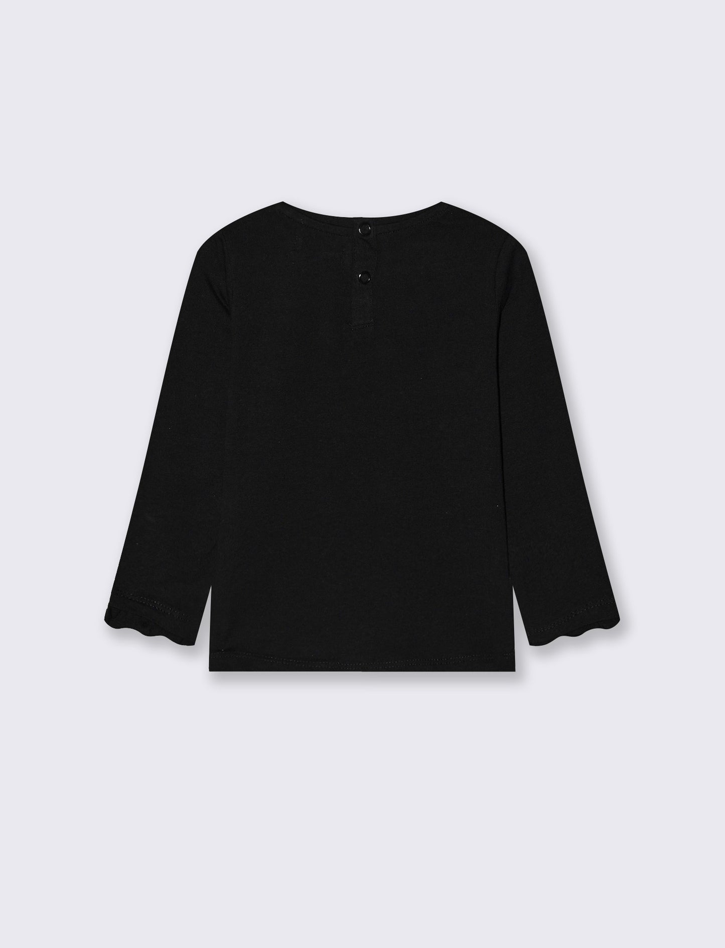 T-shirt a manica lunga con stampa e balza - Nero