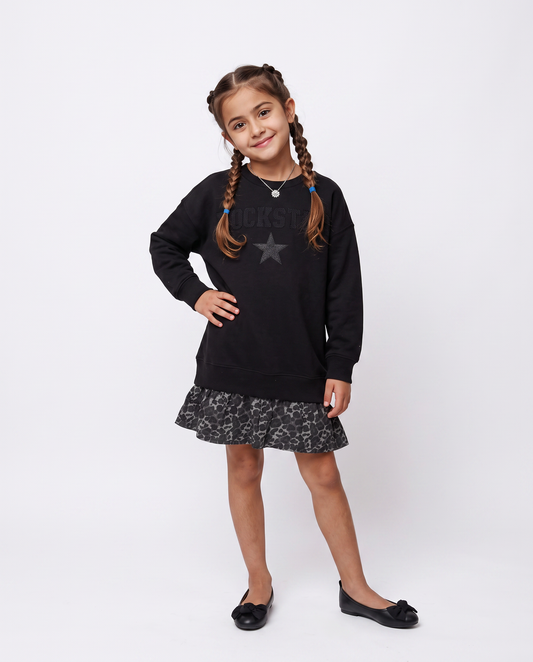 Sweatshirt dress with decorative ruffles - Black