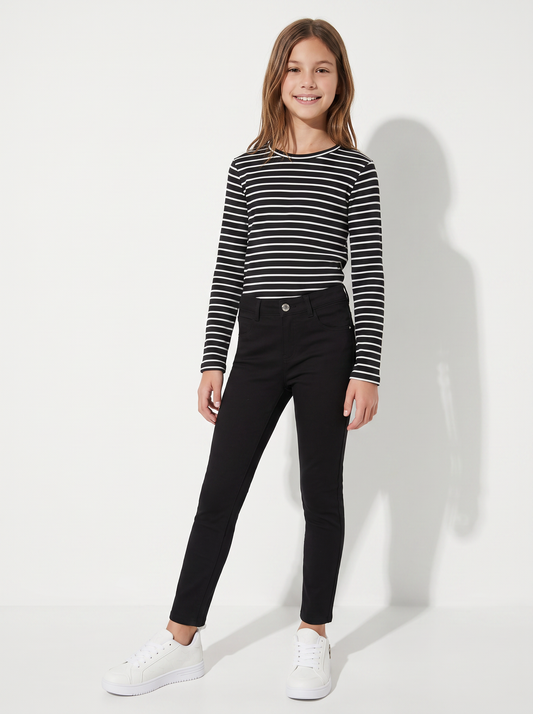 T-shirt manica lunga rigata in cotone - Nero-bianco
