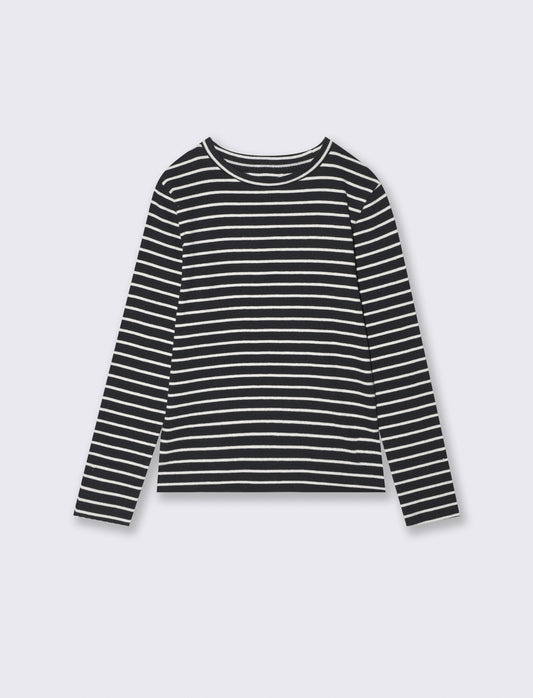 T-shirt manica lunga rigata in cotone - Nero-bianco