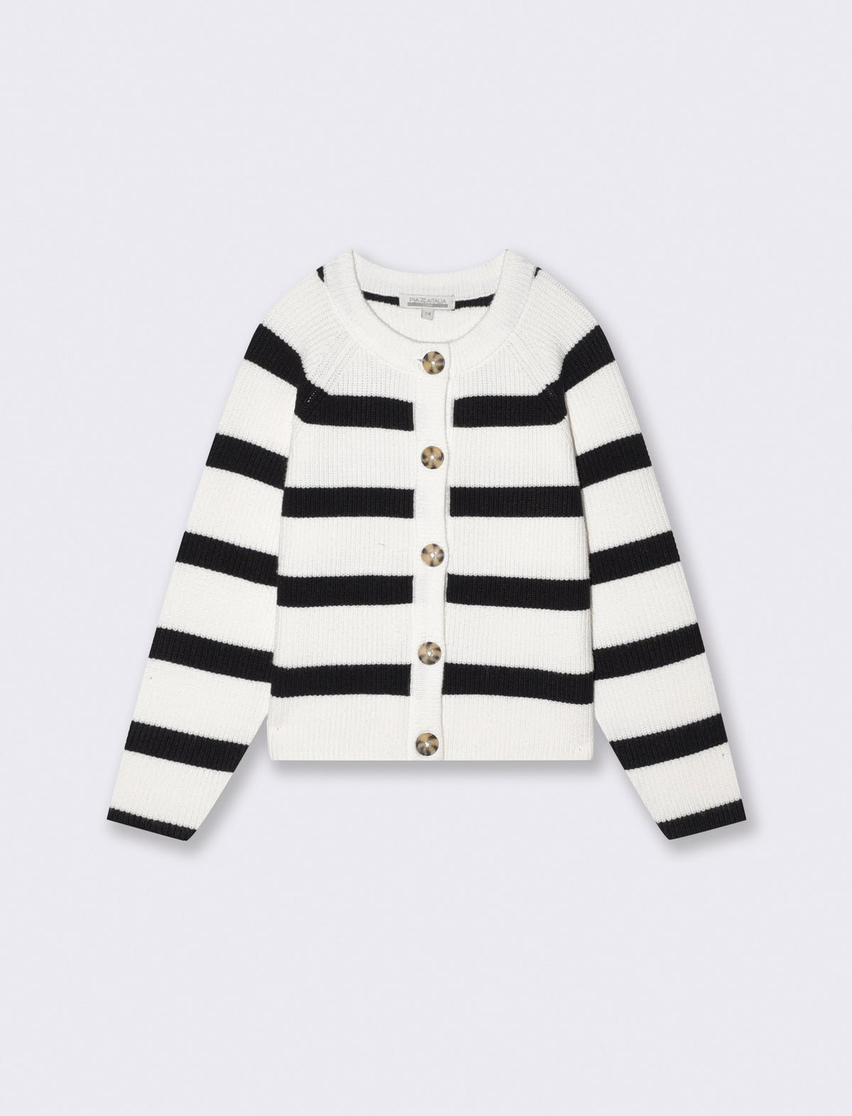 Cardigan rigato girocollo per bambina - Bianco-nero