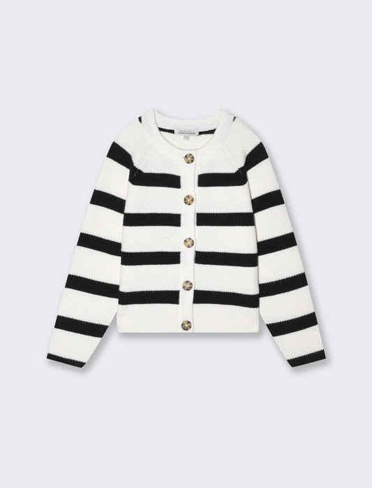 Cardigan rigato girocollo per bambina - Bianco-nero