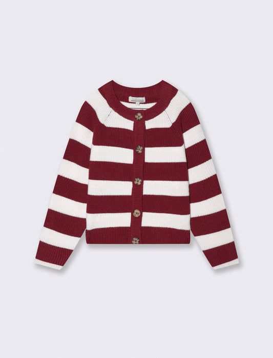 Striped crew neck cardigan for girls - Red