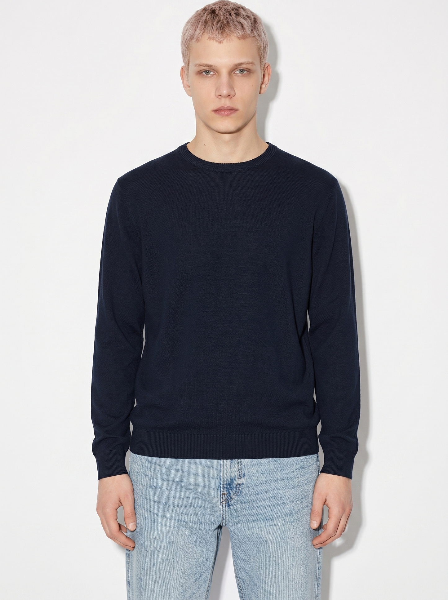 Maglia girocollo in puro cotone premium - Blu