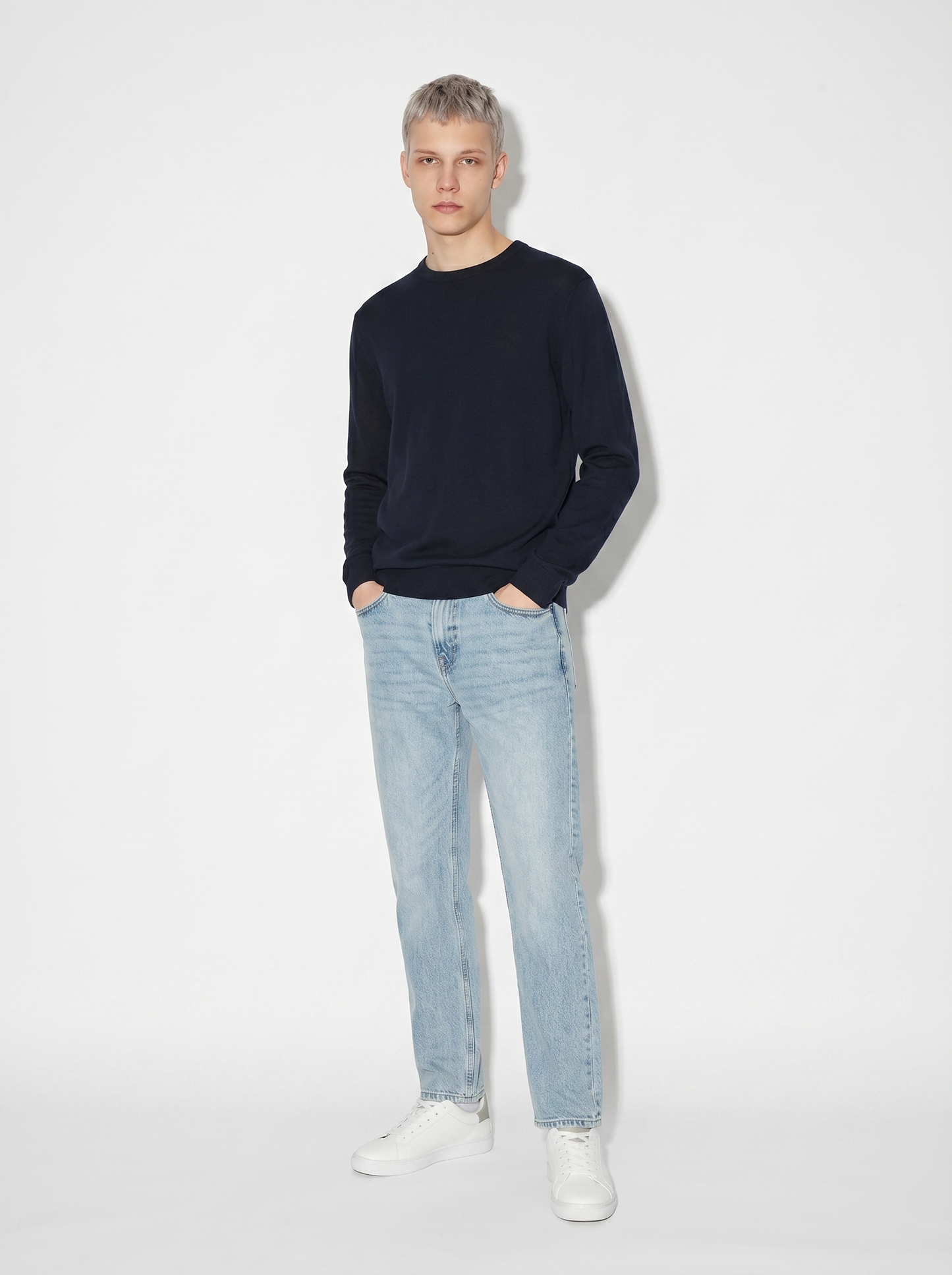 Maglia girocollo in puro cotone premium - Blu