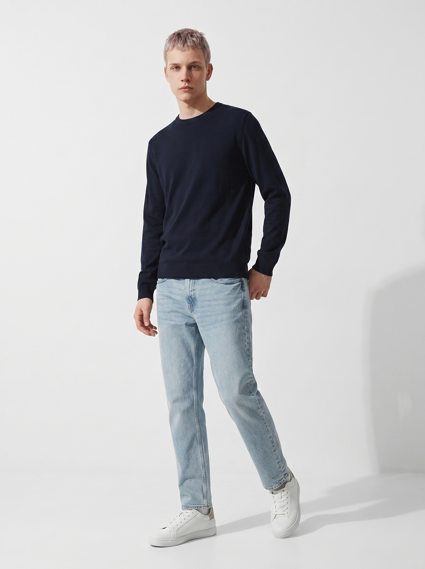 Maglia girocollo in puro cotone premium - Blu
