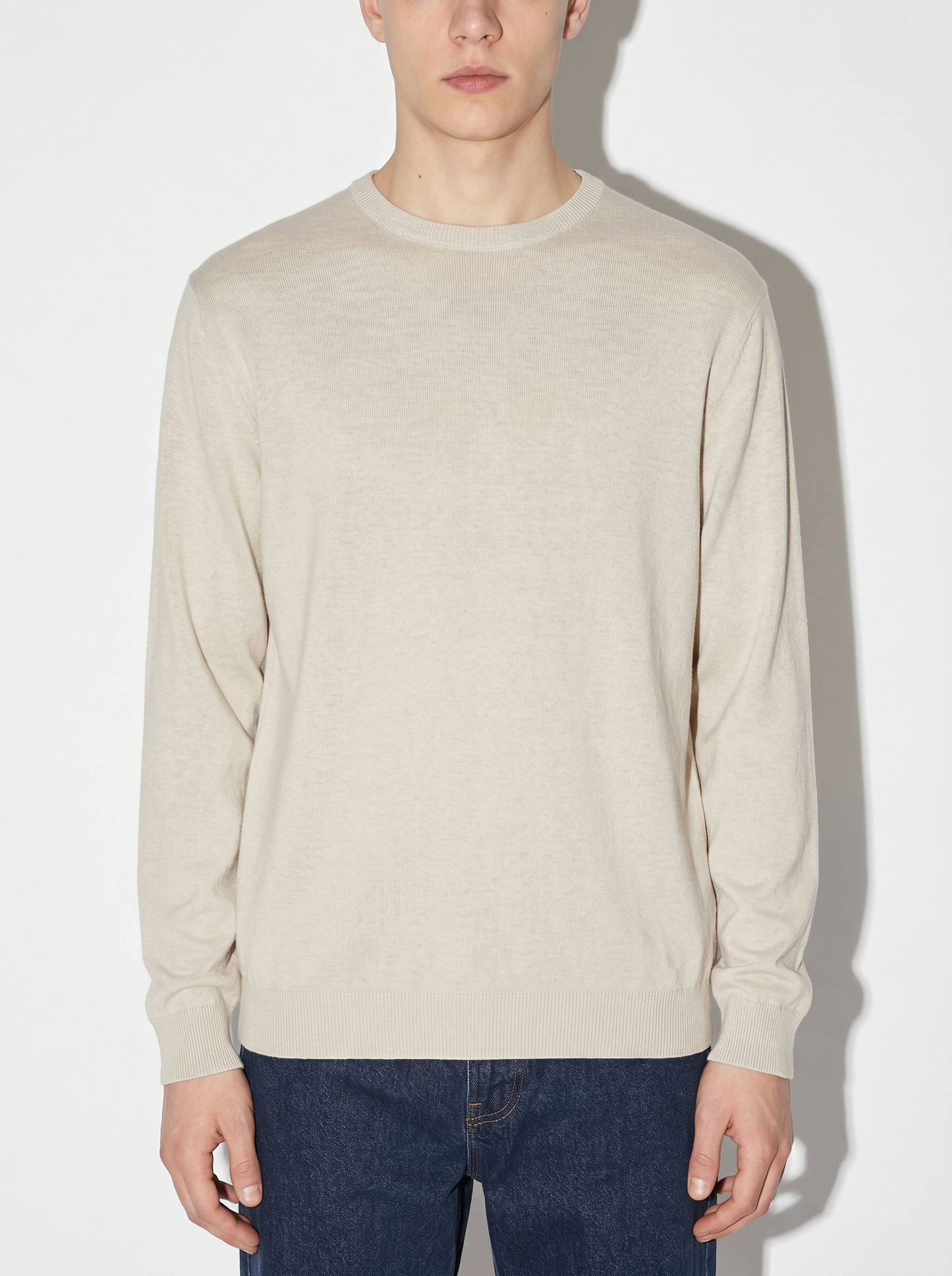 Premium pure cotton crew neck sweater - Beige