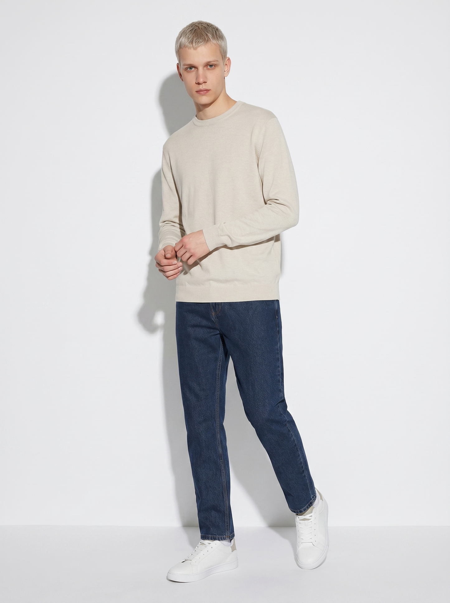 Premium pure cotton crew neck sweater - Beige