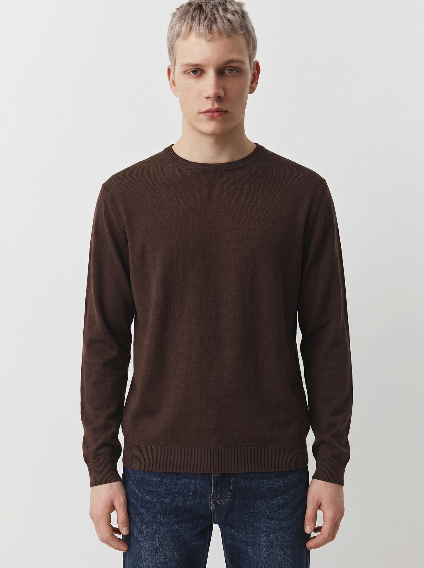 Maglia girocollo in puro cotone premium - Moro