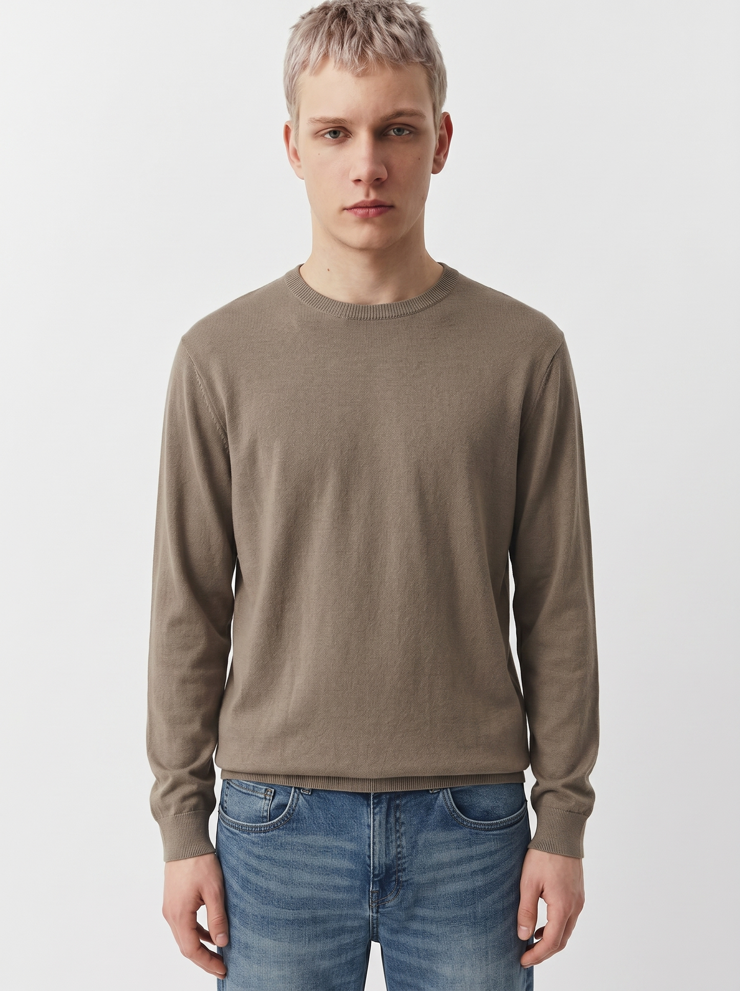 Maglia girocollo in puro cotone premium - Verde kaki
