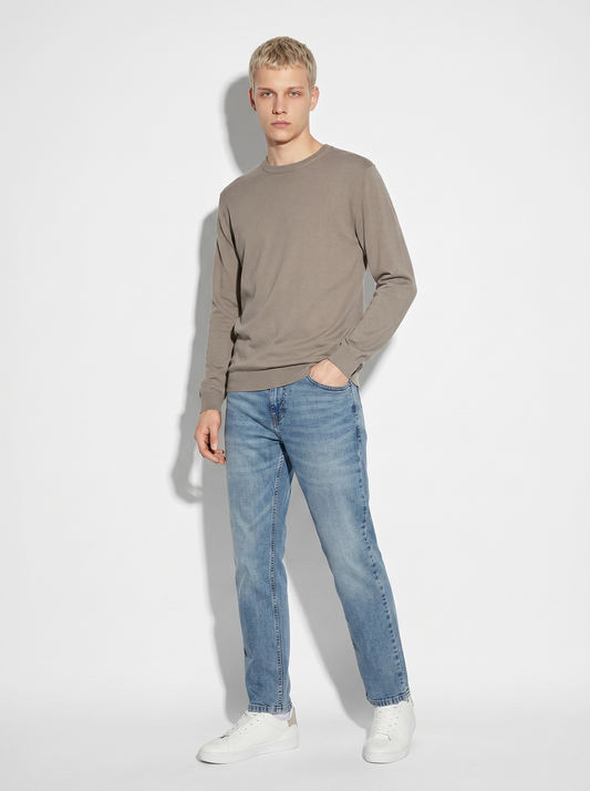 Maglia girocollo in puro cotone premium - Verde kaki