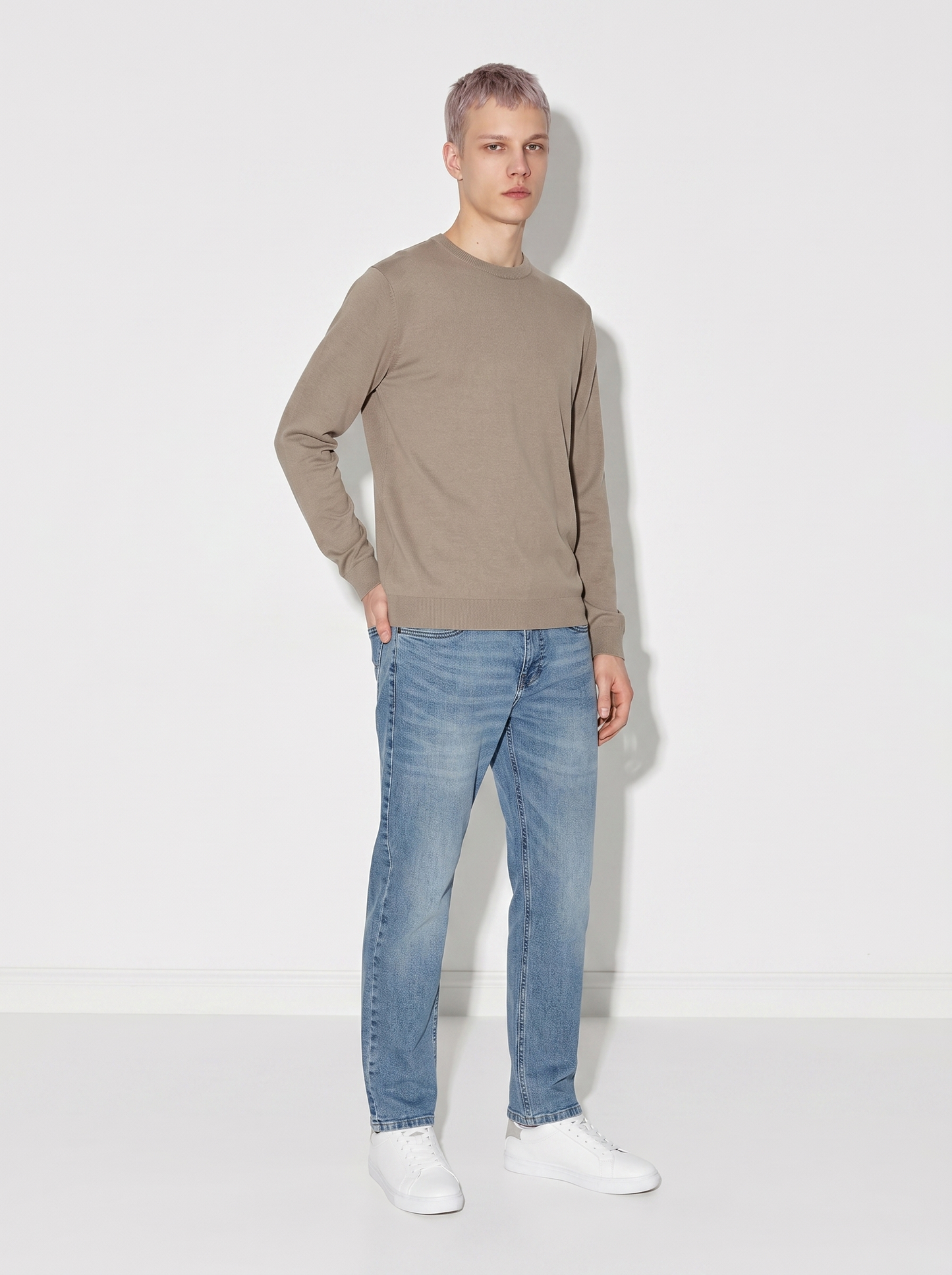 Maglia girocollo in puro cotone premium - Verde kaki