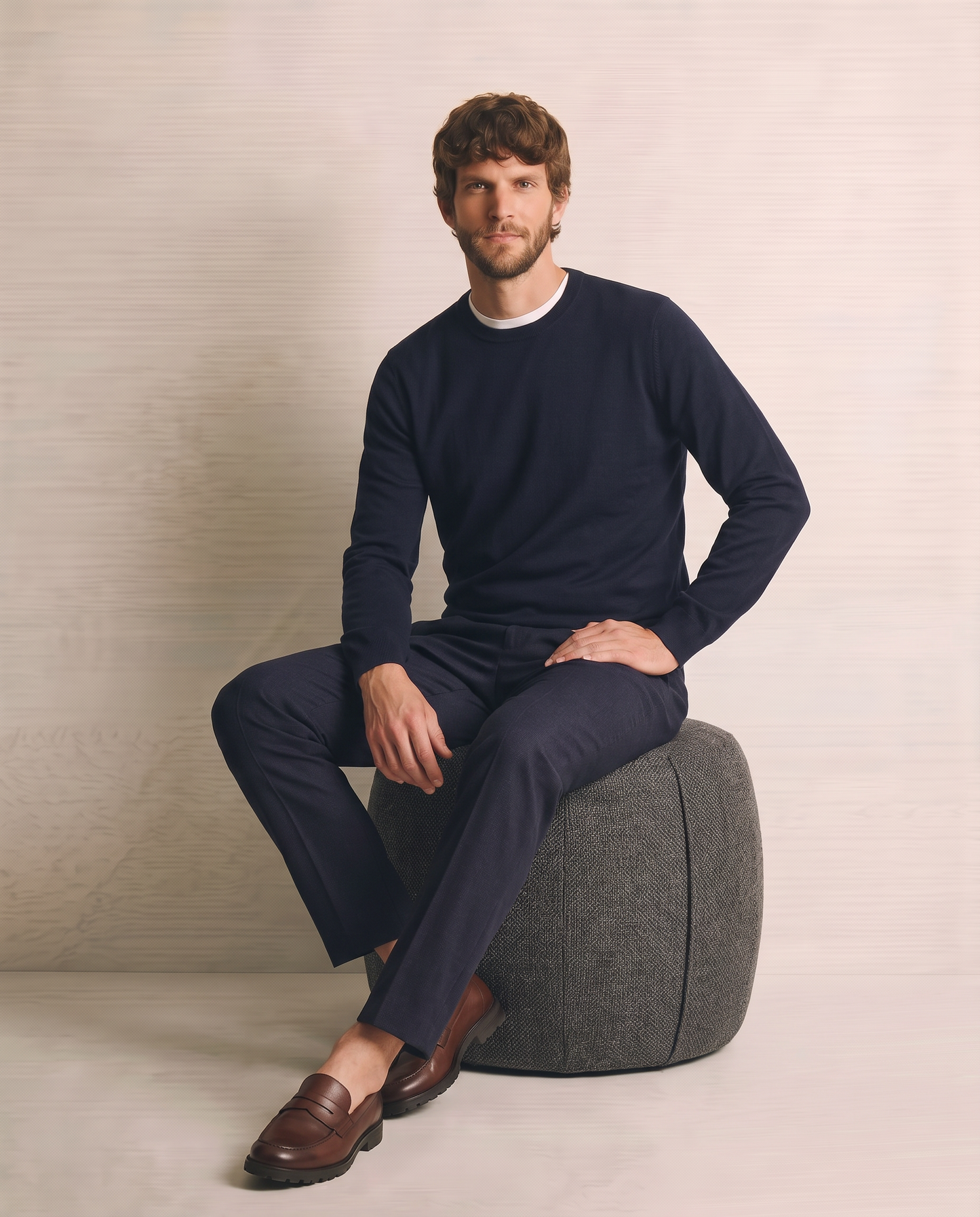 Basic Regular Fit Crew Neck Sweater - Blue