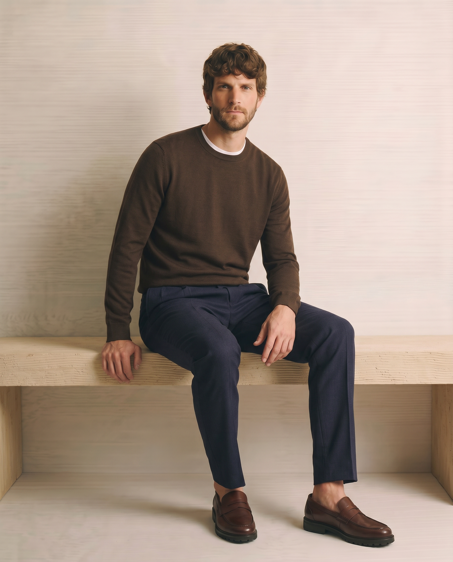 Basic Regular Fit Crew Neck Sweater - Brown