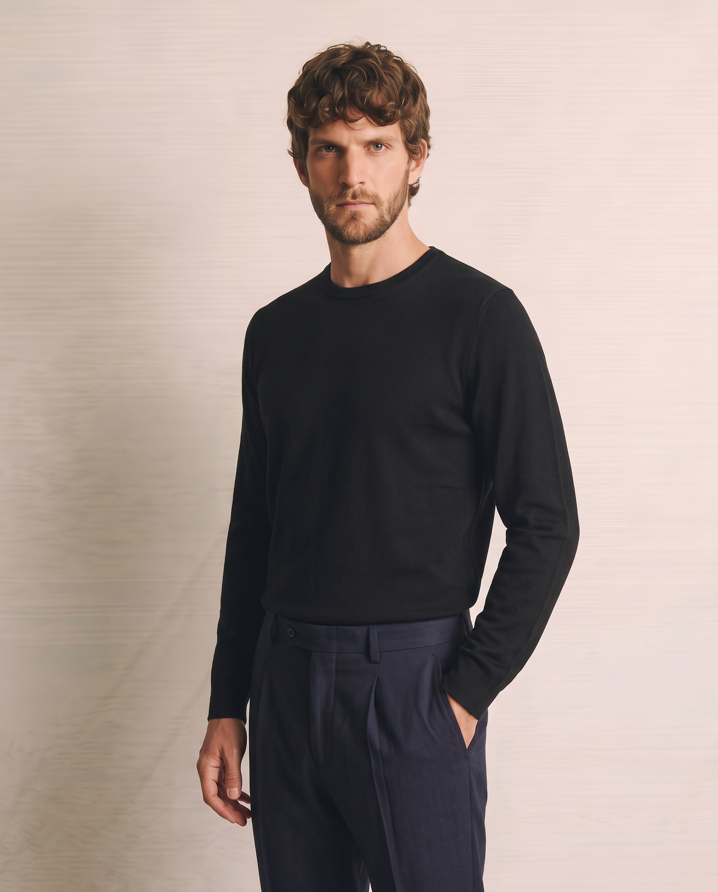 Basic Regular Fit Crew Neck Sweater - Black