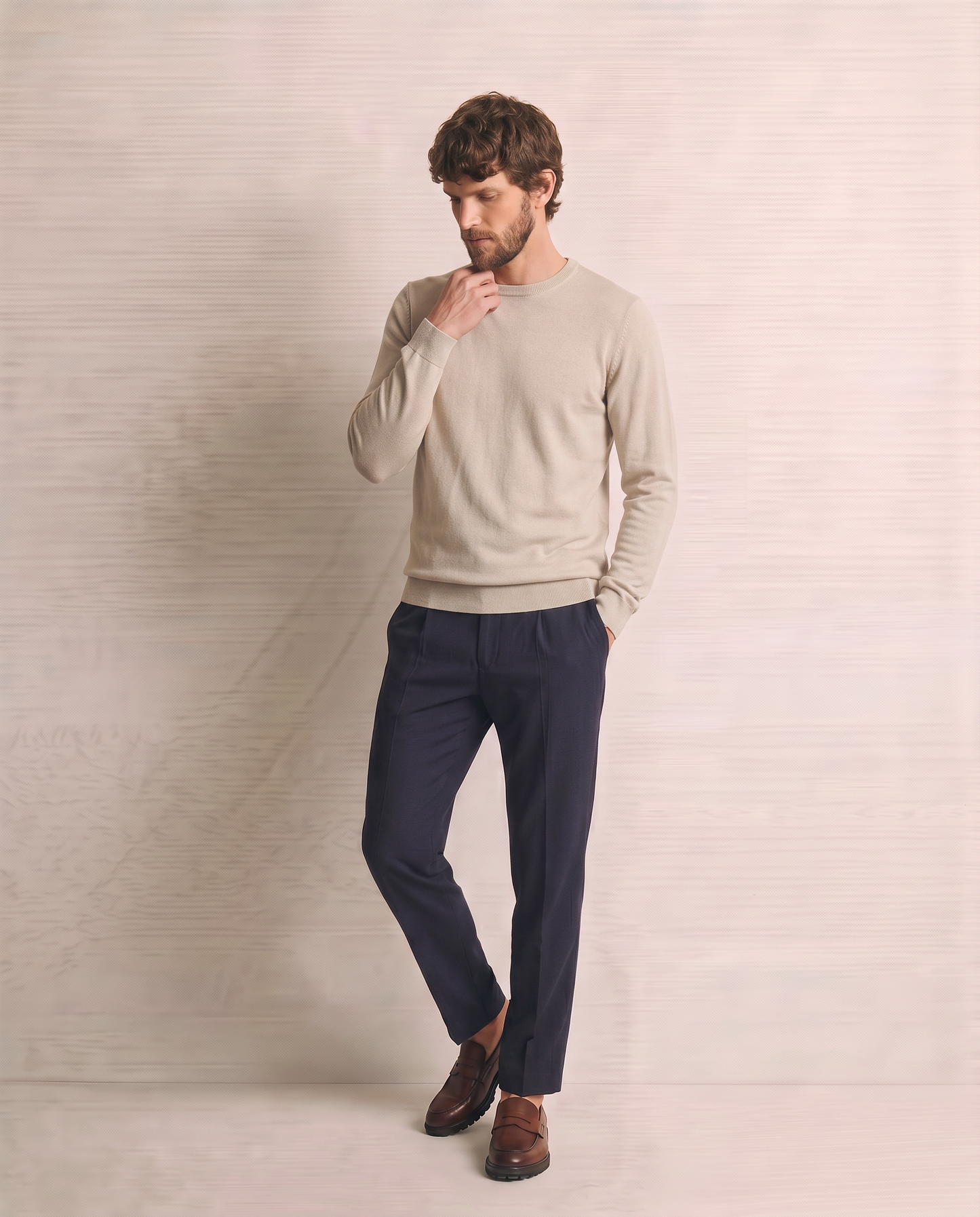 Maglia Girocollo Basic Regular Fit - Sabbia